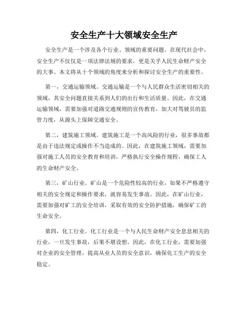 安全生产十大领域安全生产