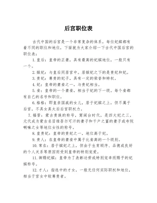 后宫职位表