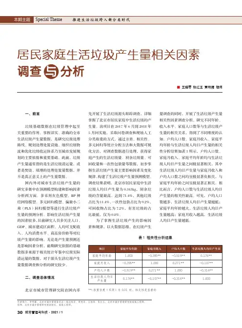 居民家庭生活垃圾产生量相关因素调查与分析