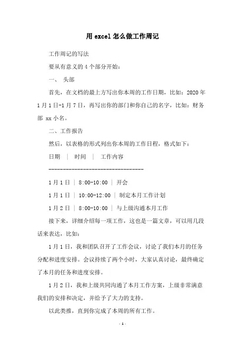 用excel怎么做工作周记