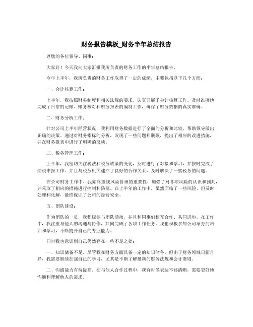 财务报告模板_财务半年总结报告