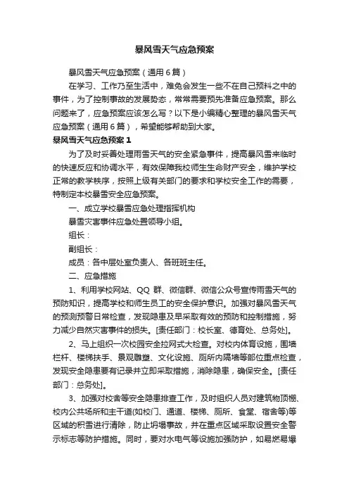 暴风雪天气应急预案（通用6篇）