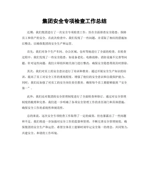 集团安全专项检查工作总结