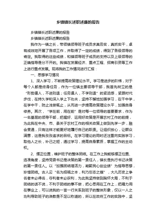 乡镇镇长述职述廉的报告