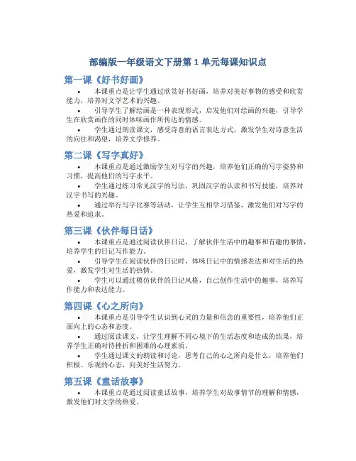 部编版一年级语文下册第1单元每课知识点