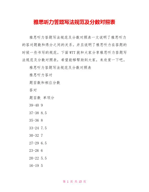 雅思听力答题写法规范及分数对照表