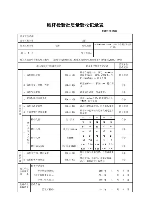 锚杆检验批质量验收记录表