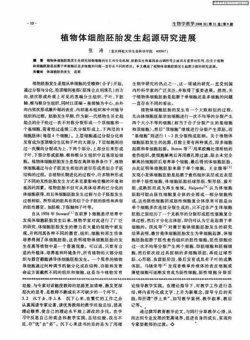 植物体细胞胚胎发生起源研究进展