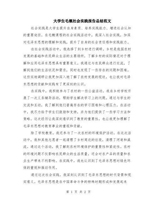 大学生毛概社会实践报告总结范文