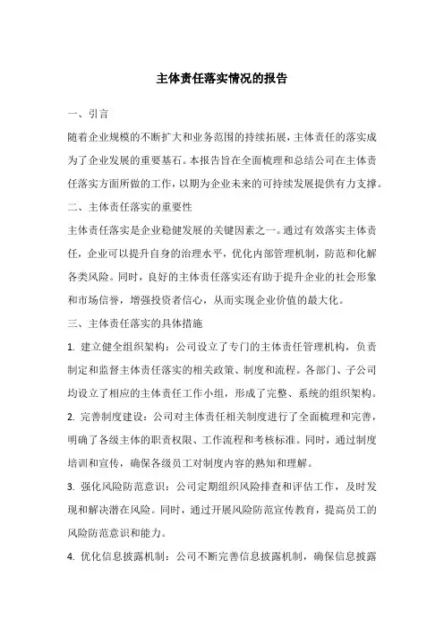 主体责任落实情况的报告