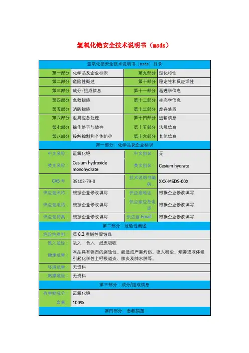 氢氧化铯安全技术说明书(msds)