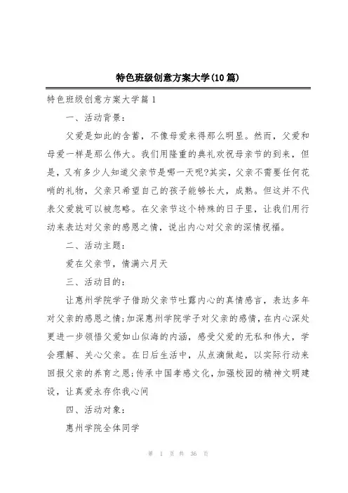 特色班级创意方案大学(10篇)