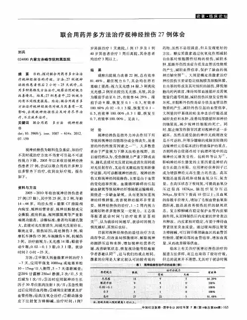 联合用药并多方法治疗视神经挫伤27例体会