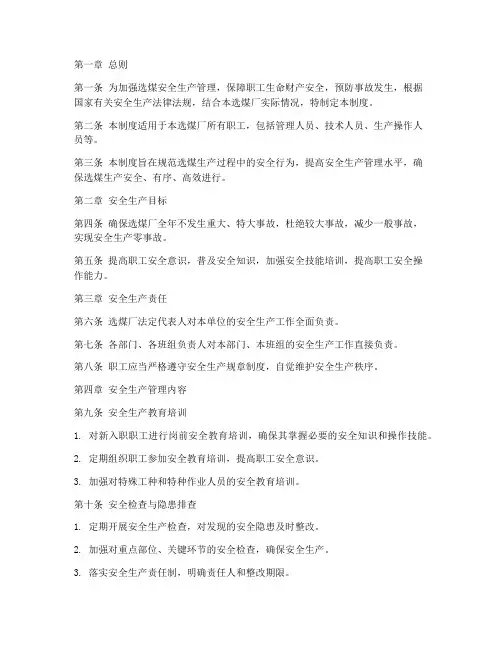 选煤安全生产管理制度范本