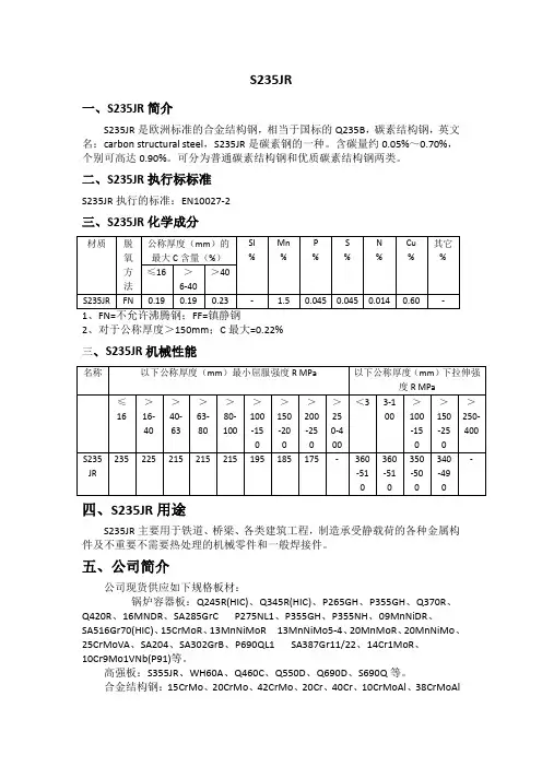 S235JR对应国内什么材质