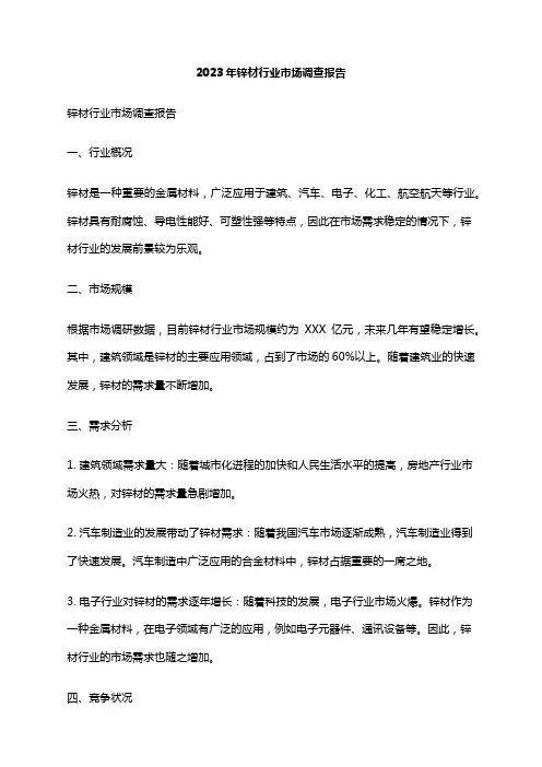 2023年锌材行业市场调查报告