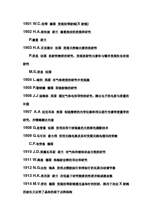历代诺贝尔奖获得者  105位
