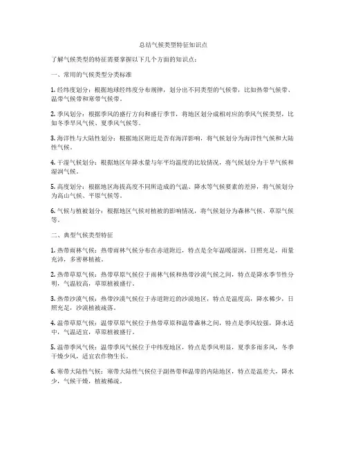 总结气候类型特征知识点