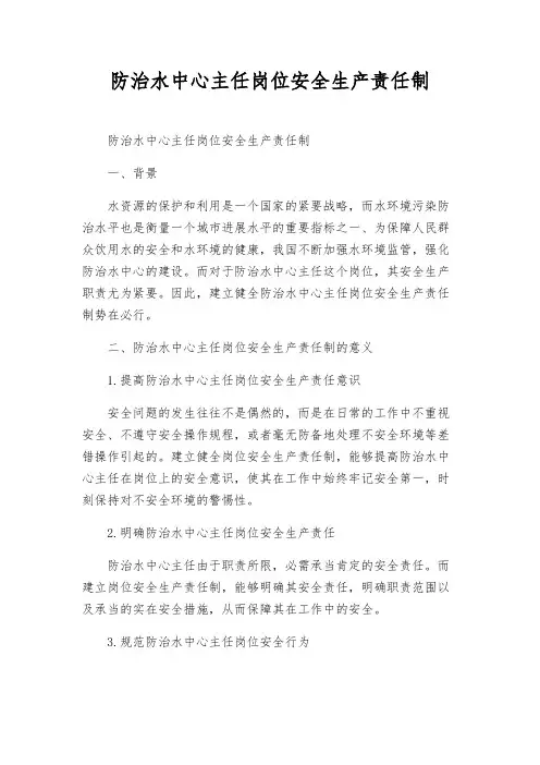 防治水中心主任岗位安全生产责任制