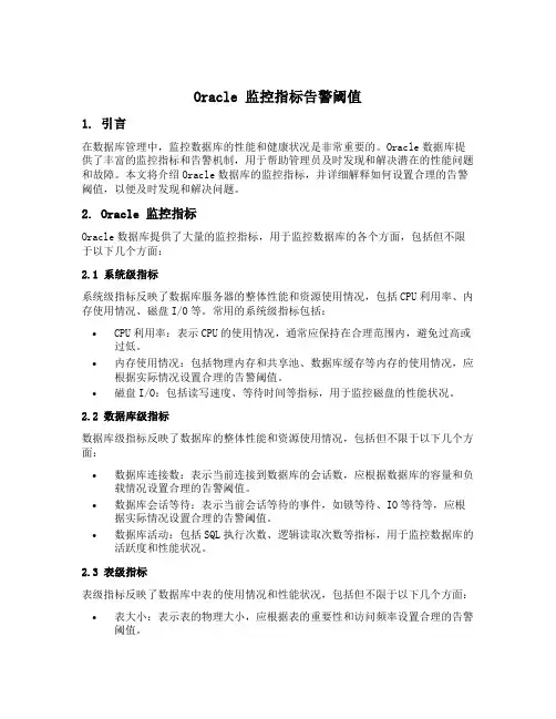 oracle 监控指标告警阈值
