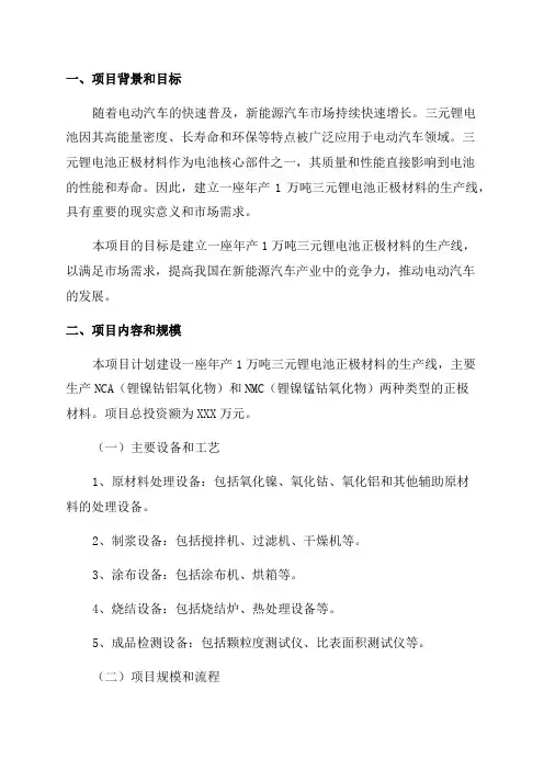 年产1万吨三元锂电池正极材料项目立项报告--可行性研究报告