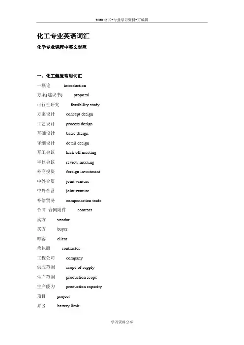 化工常用英语词汇
