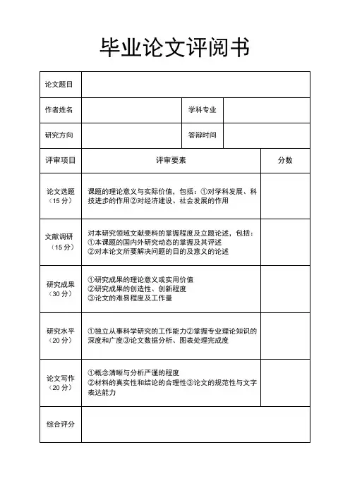 毕业论文评阅书答辩意见表