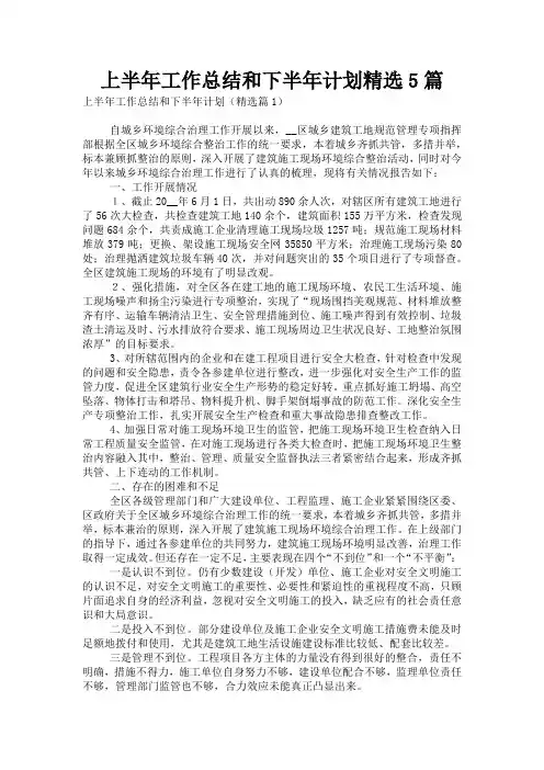 上半年工作总结和下半年计划精选5篇