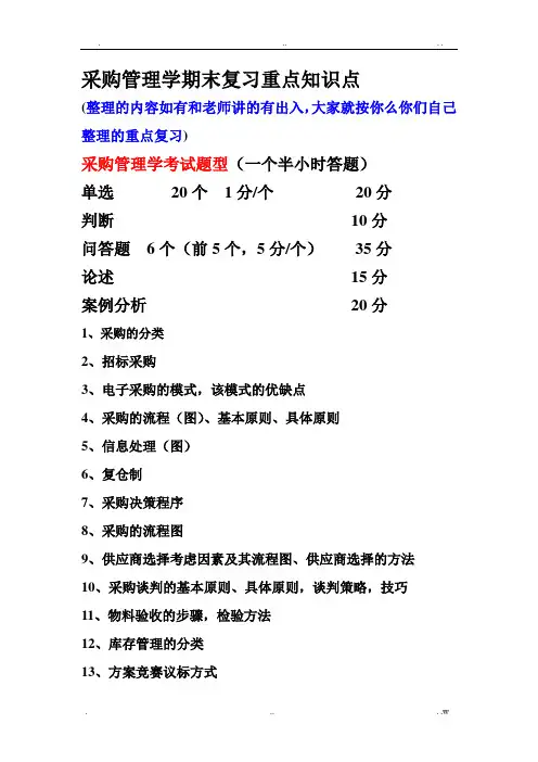 采购管理期末复习资料重点