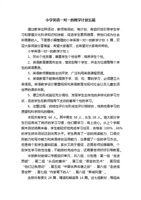 小学英语一对一的教学计划五篇