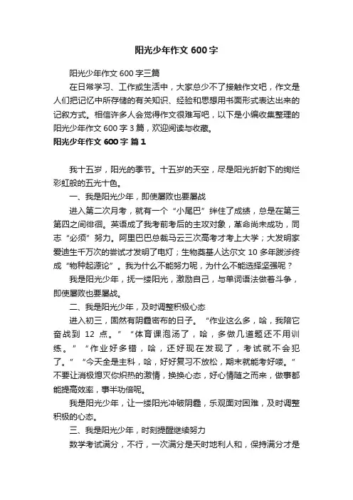 阳光少年作文600字三篇