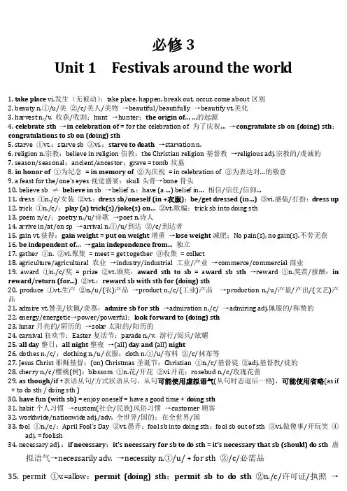 人教版高中英语单词精讲系列_必修3_第1单元__Festivals_around_the_world_单词解析