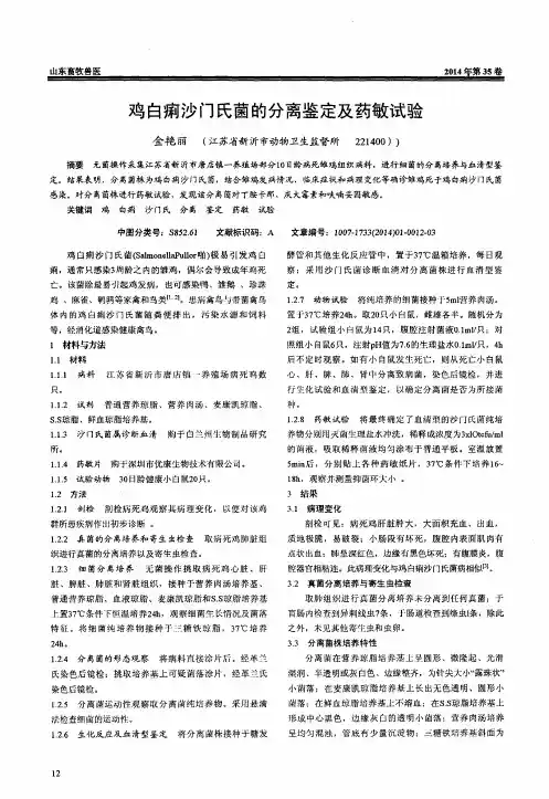 鸡白痢沙门氏菌的分离鉴定及药敏试验