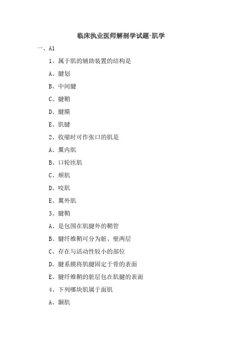 临床执业医师解剖学试题-肌学