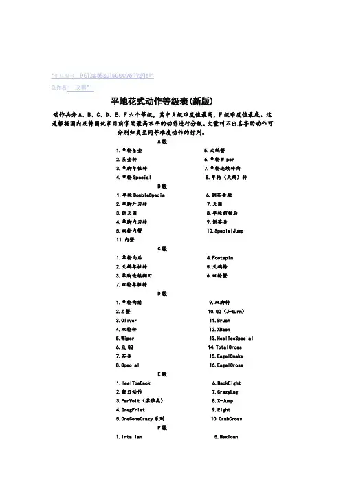 轮滑的平花动作等级表(全)