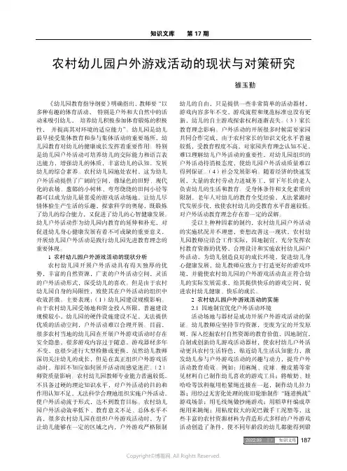 农村幼儿园户外游戏活动的现状与对策研究