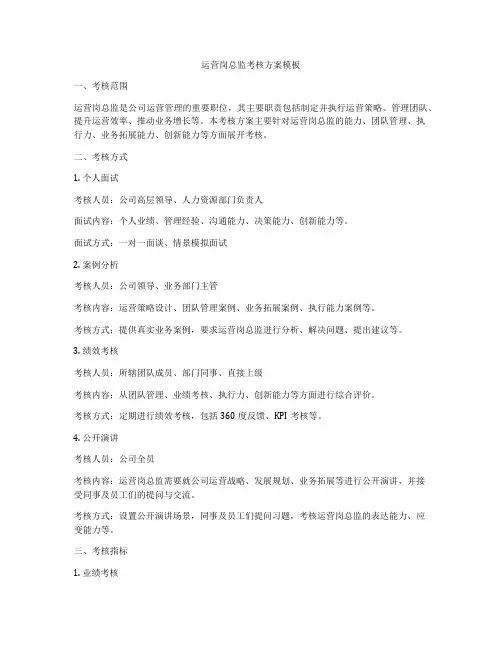 运营岗总监考核方案模板