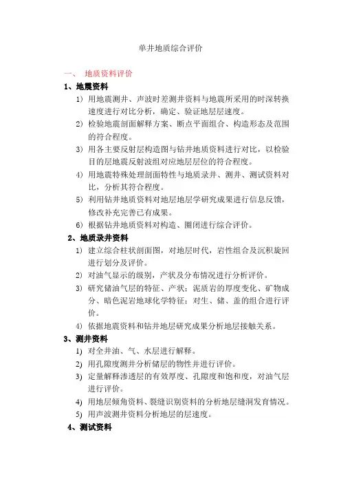 单井地质综合评价