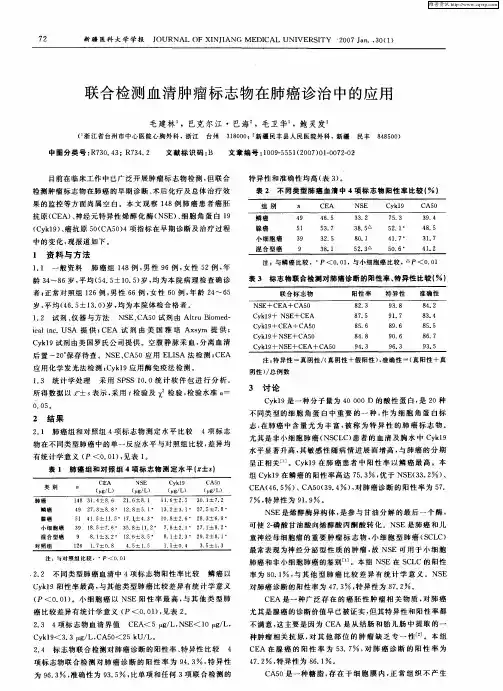 联合检测血清肿瘤标志物在肺癌诊治中的应用