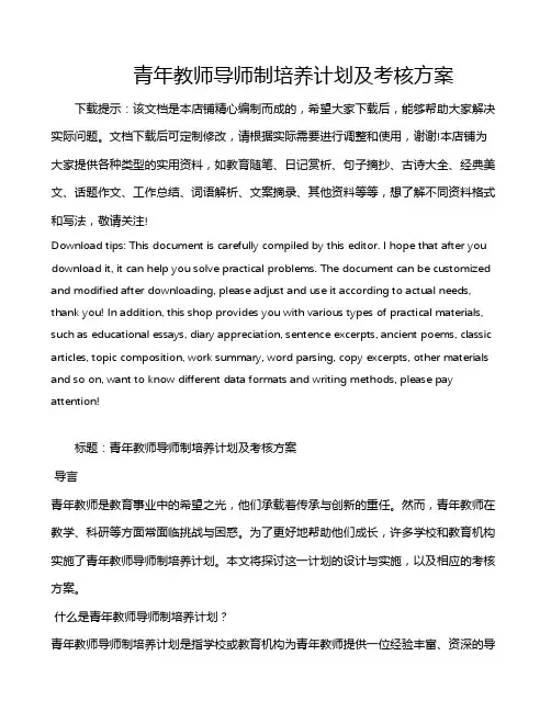 青年教师导师制培养计划及考核方案