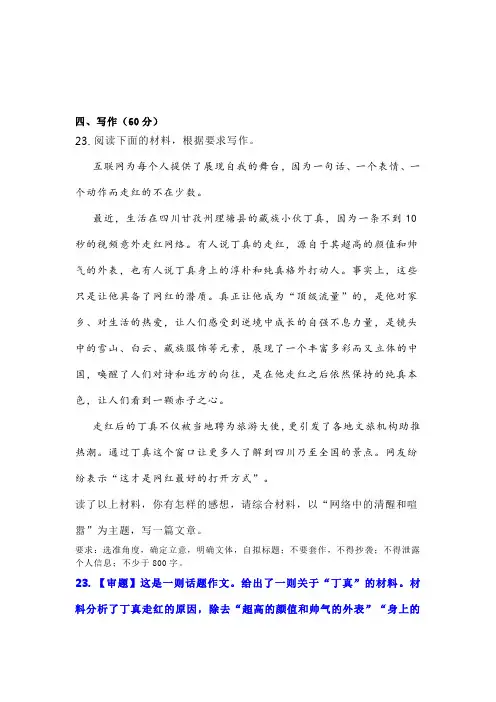 高考模拟语文试卷作文丁真网络中的清醒和喧嚣解析及优秀范文