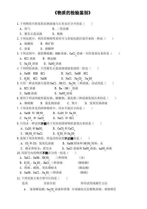人教版中考化学专题《物质的检验鉴别》(含答案)