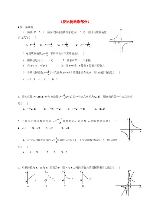 2018中考数学一轮复习 各知识点练习题分层设计十四(反比例函数部分)(无答案) 鲁教版