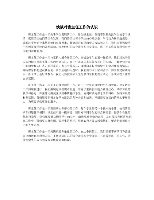 浅谈对班主任工作的认识