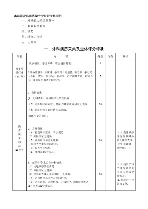外科技能考核指标