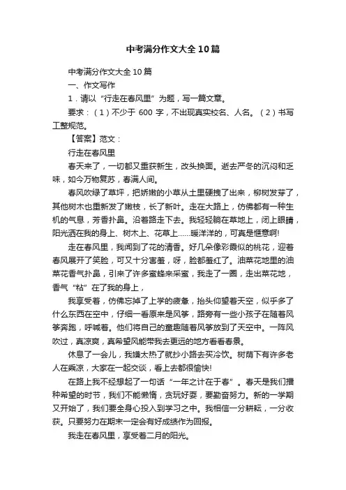 中考满分作文大全10篇