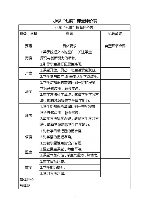 小学校“七度”课堂评价表