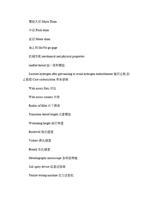 常用紧固件相关英语(中英对照).