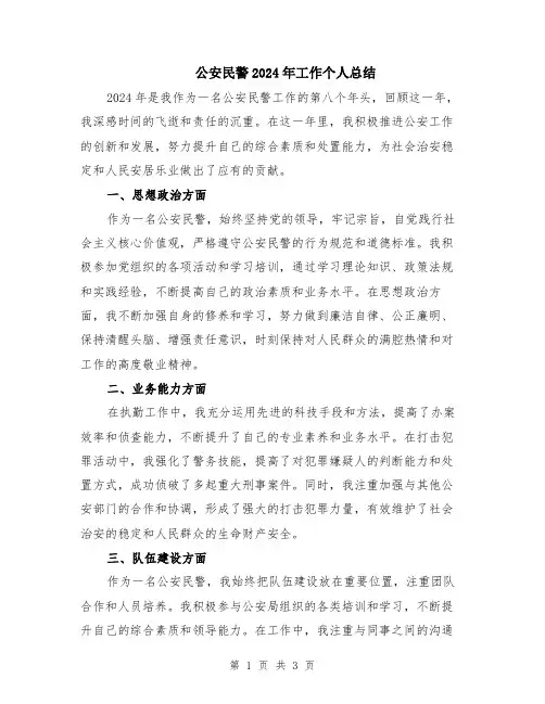 公安民警2024年工作个人总结