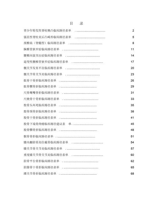 骨科临床路径表单汇总